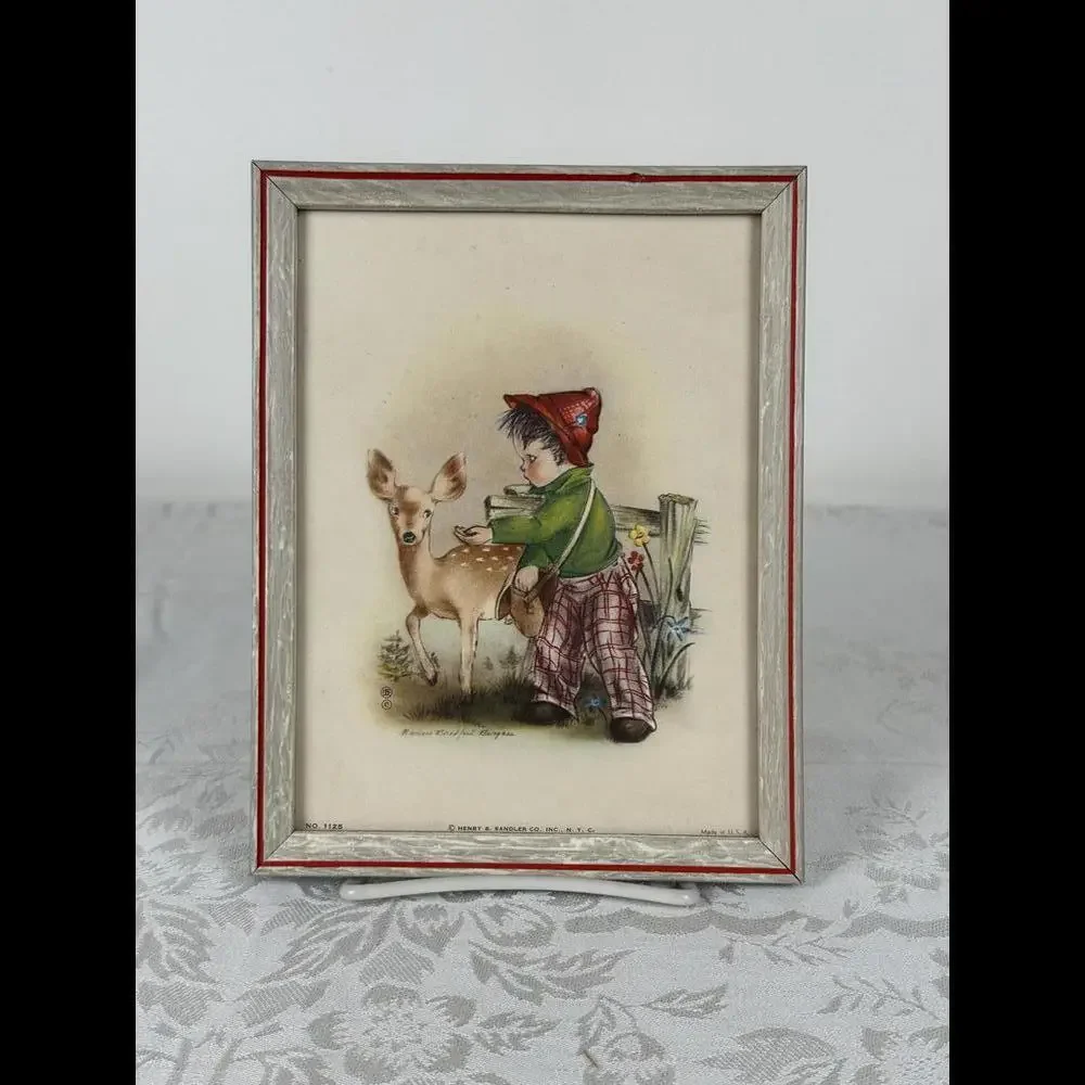 Vintage 1940s Lithograph Framed Nursery Art Pair Marion Bradford Burgess